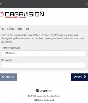 Screenshot Crypthshare Transfer abrufen